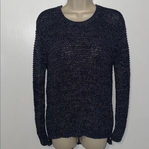 Ann Taylor Open Knit Sweater w Side Zip Hem Blue Cotton Blend Women’s Small S